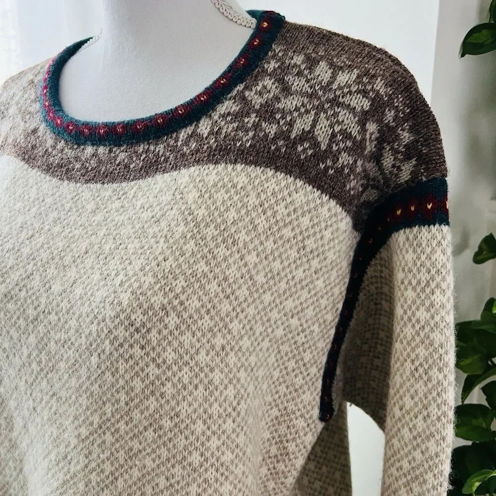 L.L. Bean *!00% Pure Wool* Beige & Brown Knitted Cozy Sweater - Womens Size XL - Picture 6 of 10